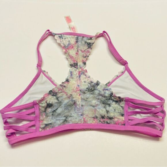 Victoria's Secret Pink Lace Bralette Bra Front Close Caged Sides Size Small - Picture 6 of 10